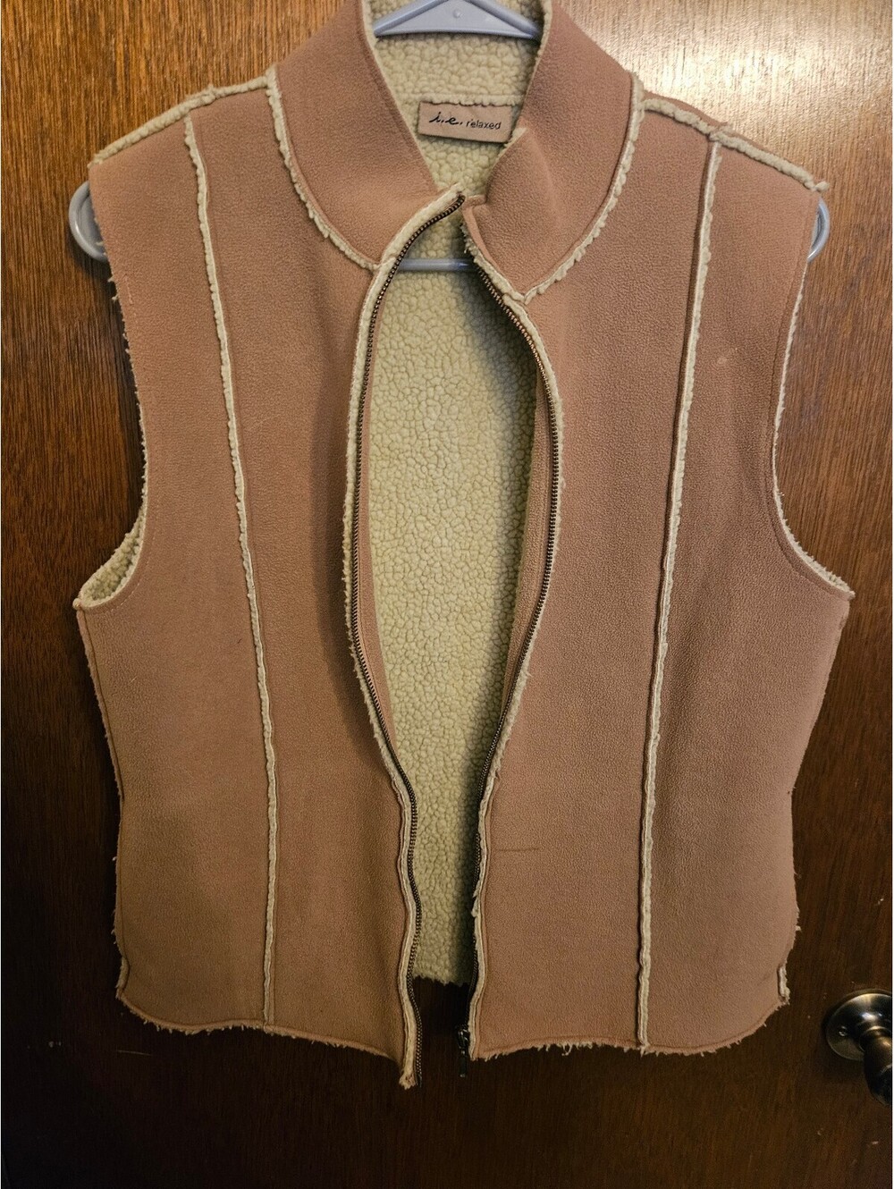 Vintage i.e. Relaxed Women's Sherpa Fleece Vest Size Small Tan Beige